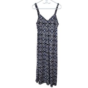 [L] Cynthia Rowley Black White & Blue Patterned Maxi Strappy‎ Sundres…
